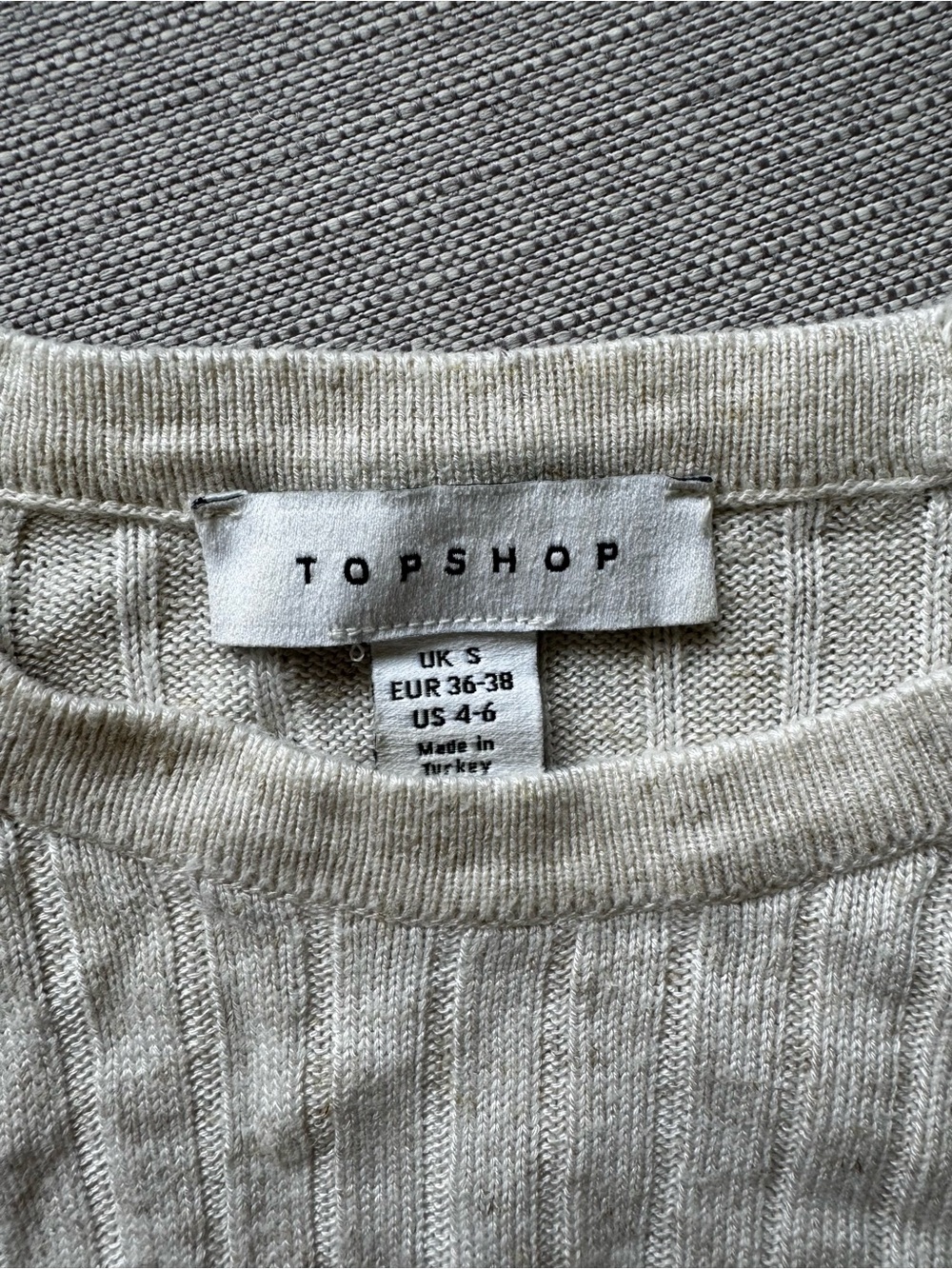 Topshop Viscose & Linen Blend Cream Ribbed High Neck Top